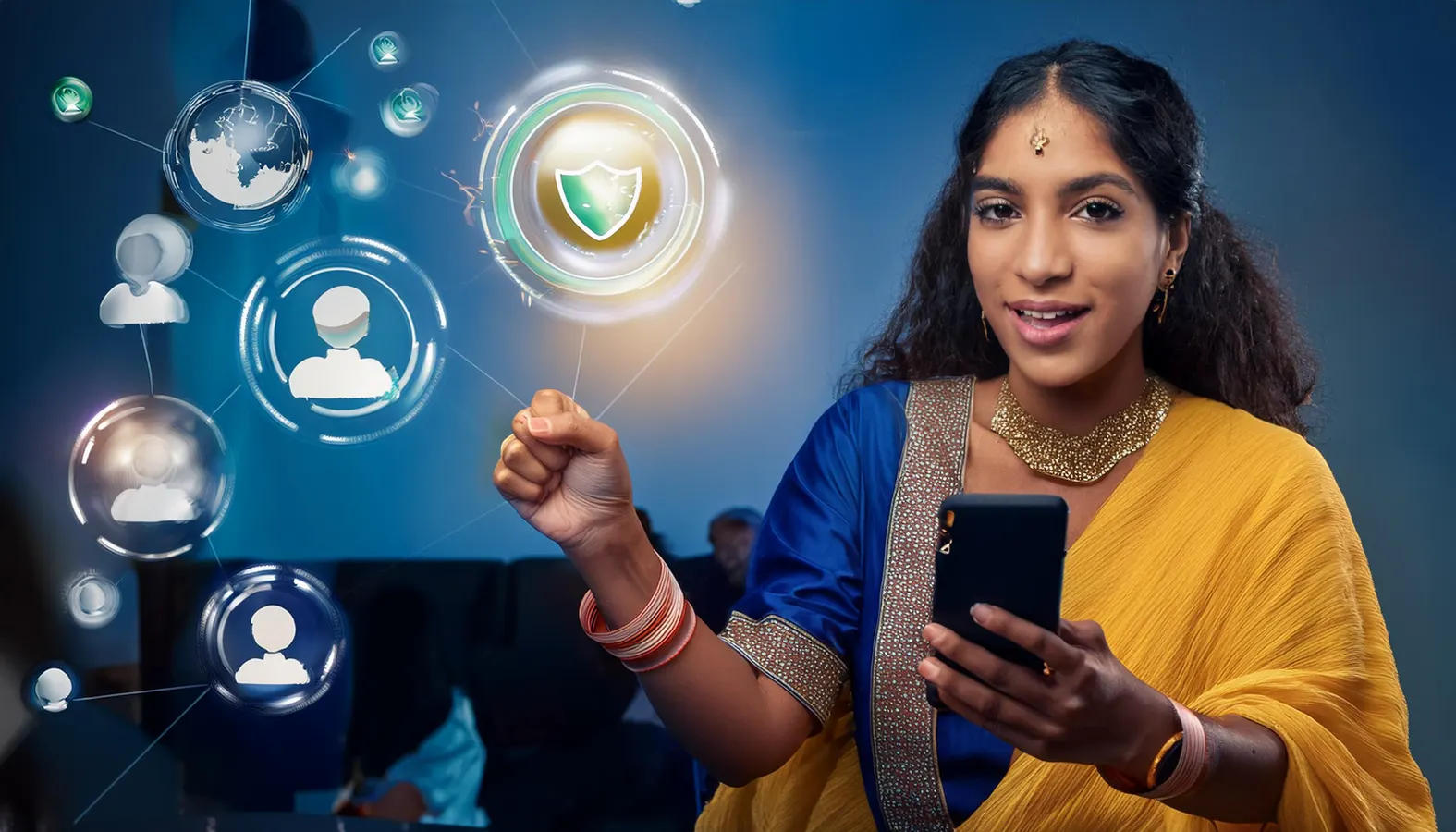Indian mobile user with a digital shield representing Cricket ID account security