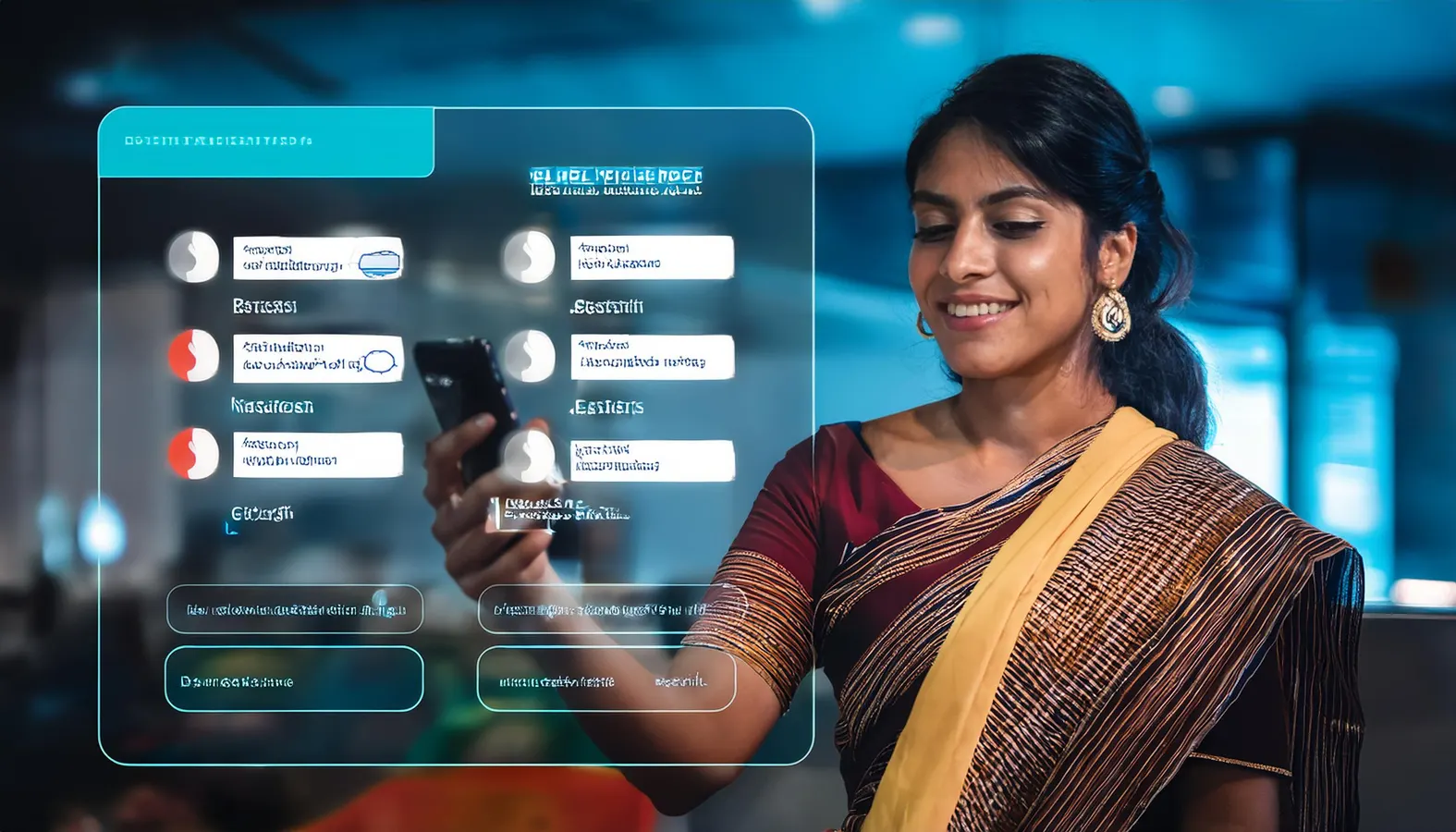 Indian woman using a mobile phone during an online account registration process